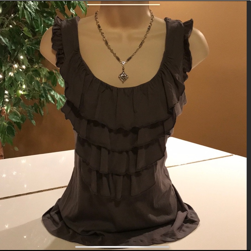 BEAUTIFUL Garnet Hill Gray Ruffled Top
